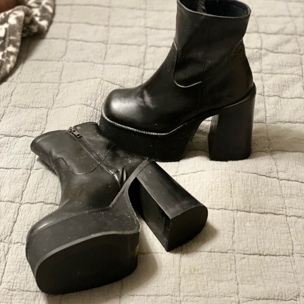 Leather platform boots